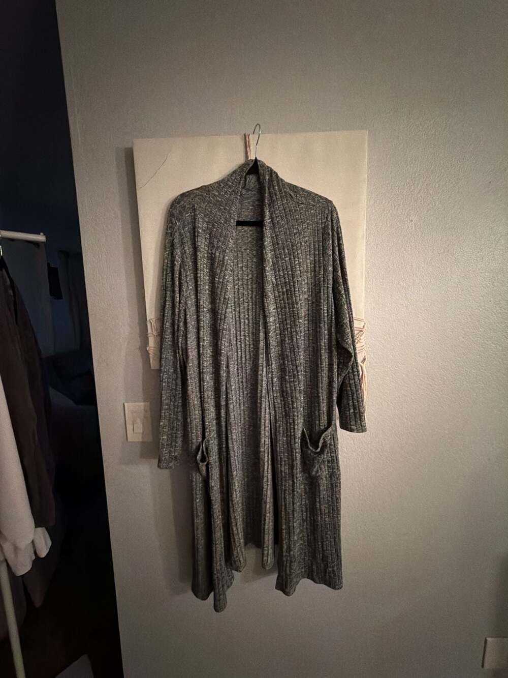 Lisa Rinna Collection Gray Rib-Knit Open Front Longline Duster Cardigan w/Pocket